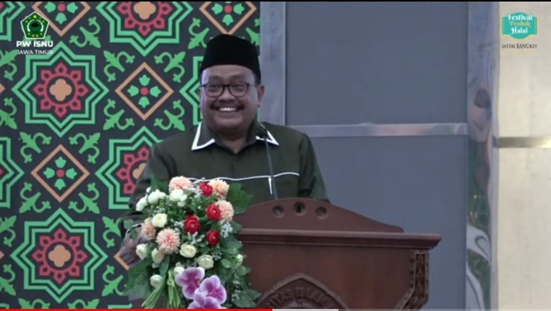 Ketua PW ISNU Jatim Prof. M. Mas'ud Said saat memberikan sambutan pada Festival Produk Halal (1/10).