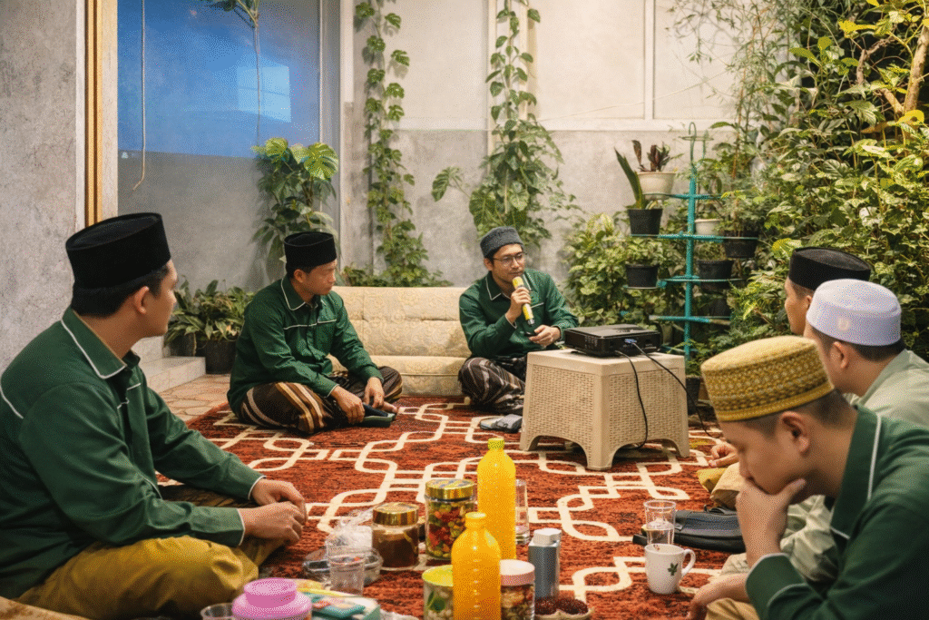 Ali Tofan menyampaikan materi pajak bisnis umat kepada kader ISNU Krian didampingi moderator Dr. Muhamad Fatih Rusydi.