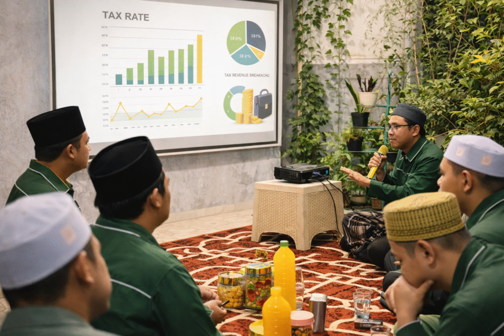 Peserta Taswirul Afkar dan pelatihan pajak ISNU Krian menyimak pemaparan materi di Desa Kemasan, Krian.